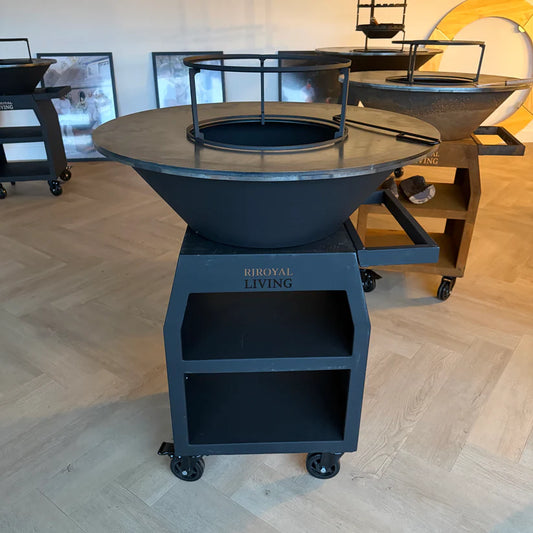 BBQ Plancha Grill Maestro XXL Ø80cm Blackline – Mit Schürhaken und Holzaufbewahrung