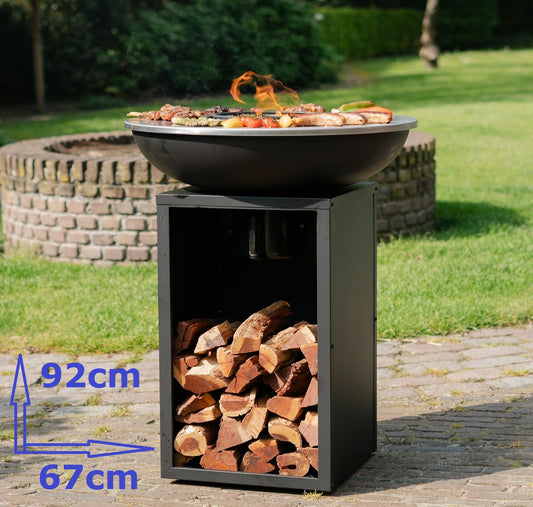 BBQ Plancha Grill Amigo - Mit Abdeckung und Holzaufbewahrung Ø67cm