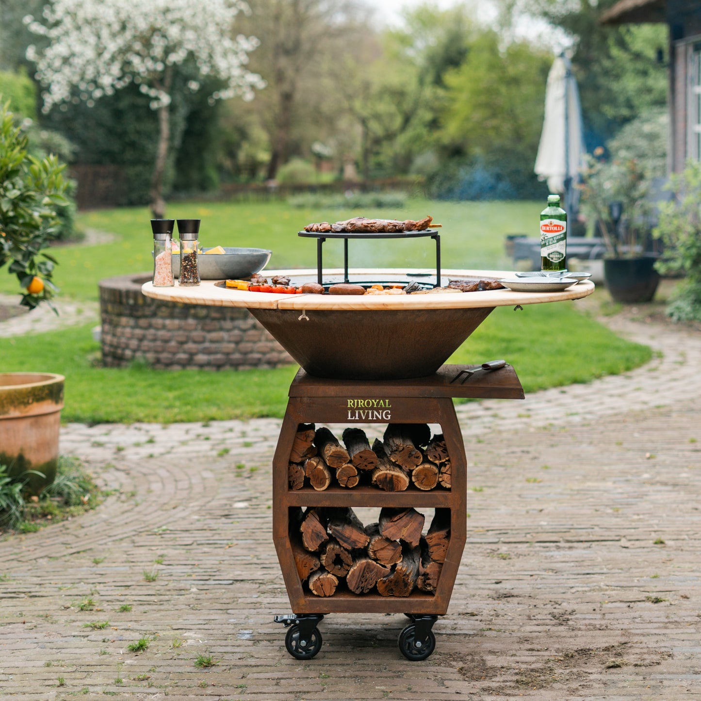 BBQ Plancha Grill Compañero XXL 2.0 Cortenstahl - Mit Holzumrandung Mesa