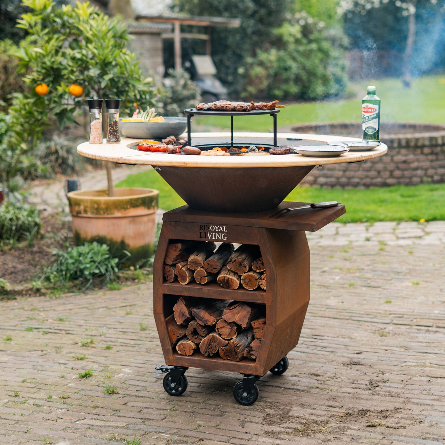 BBQ Plancha Grill Compañero XXL 2.0 Cortenstahl - Mit Holzumrandung Mesa