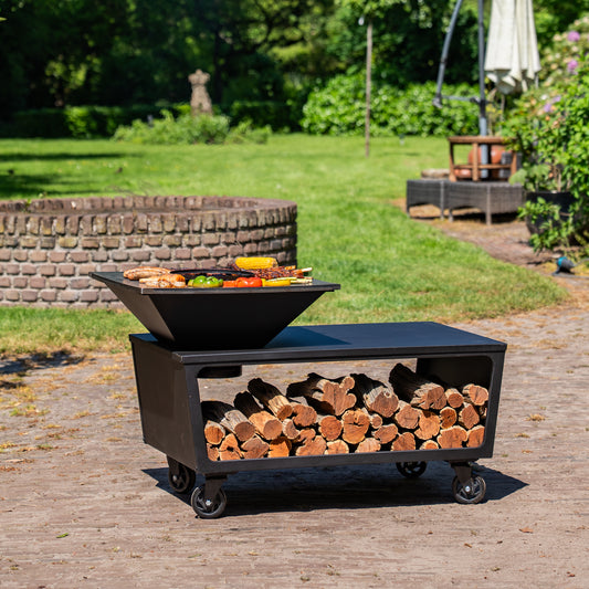 BBQ Plancha Grill Compañía - mit Abdeckung und Holzspeicher 60Ø - Ohne Schneidebrett