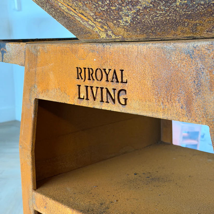 BBQ Plancha Grill Maestro XXL Ø80cm Cortenstahl – Mit Schürhaken und Holzaufbewahrung