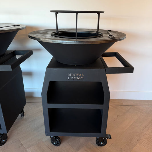 BBQ Plancha Grill Maestro Ø70cm Blackline - Mit großen Rädern und Holzlagerung