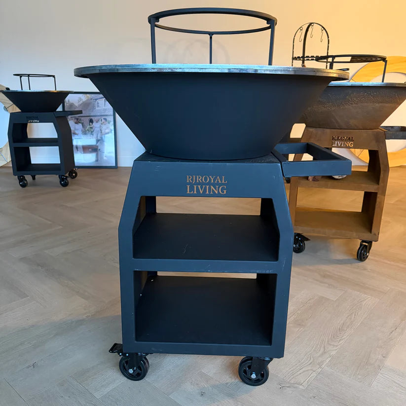 BBQ Plancha Grill Maestro XXL Ø80cm Blackline – Mit Schürhaken und Holzaufbewahrung