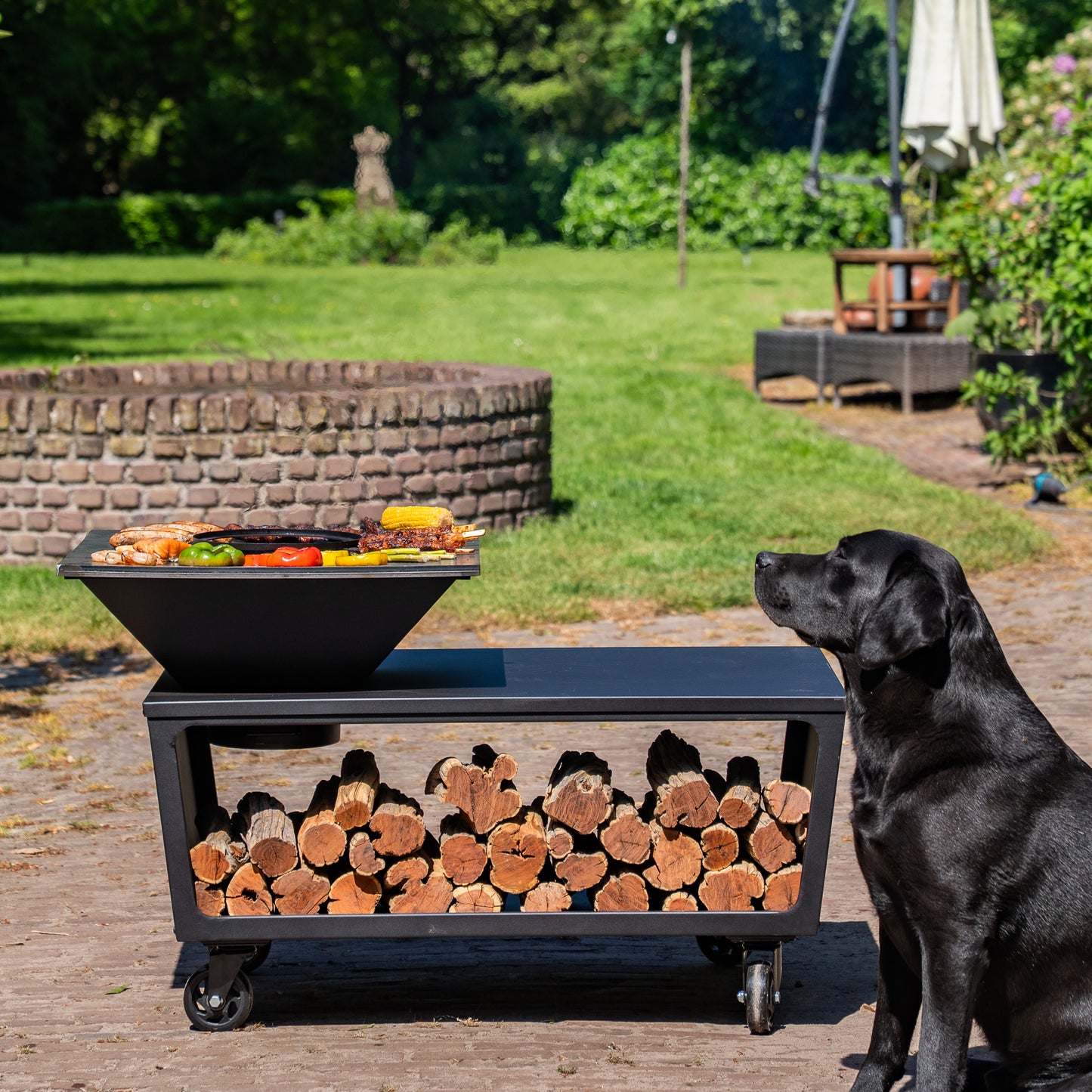 BBQ Plancha Grill Compañía - mit Abdeckung und Holzspeicher 60Ø - Ohne Schneidebrett