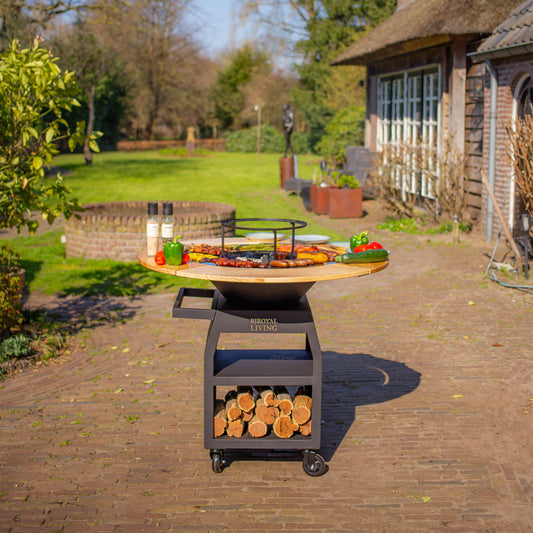 BBQ Plancha Grill Maestro Ø70cm Blackline – Mit Holzumrandung Plancha Mesa