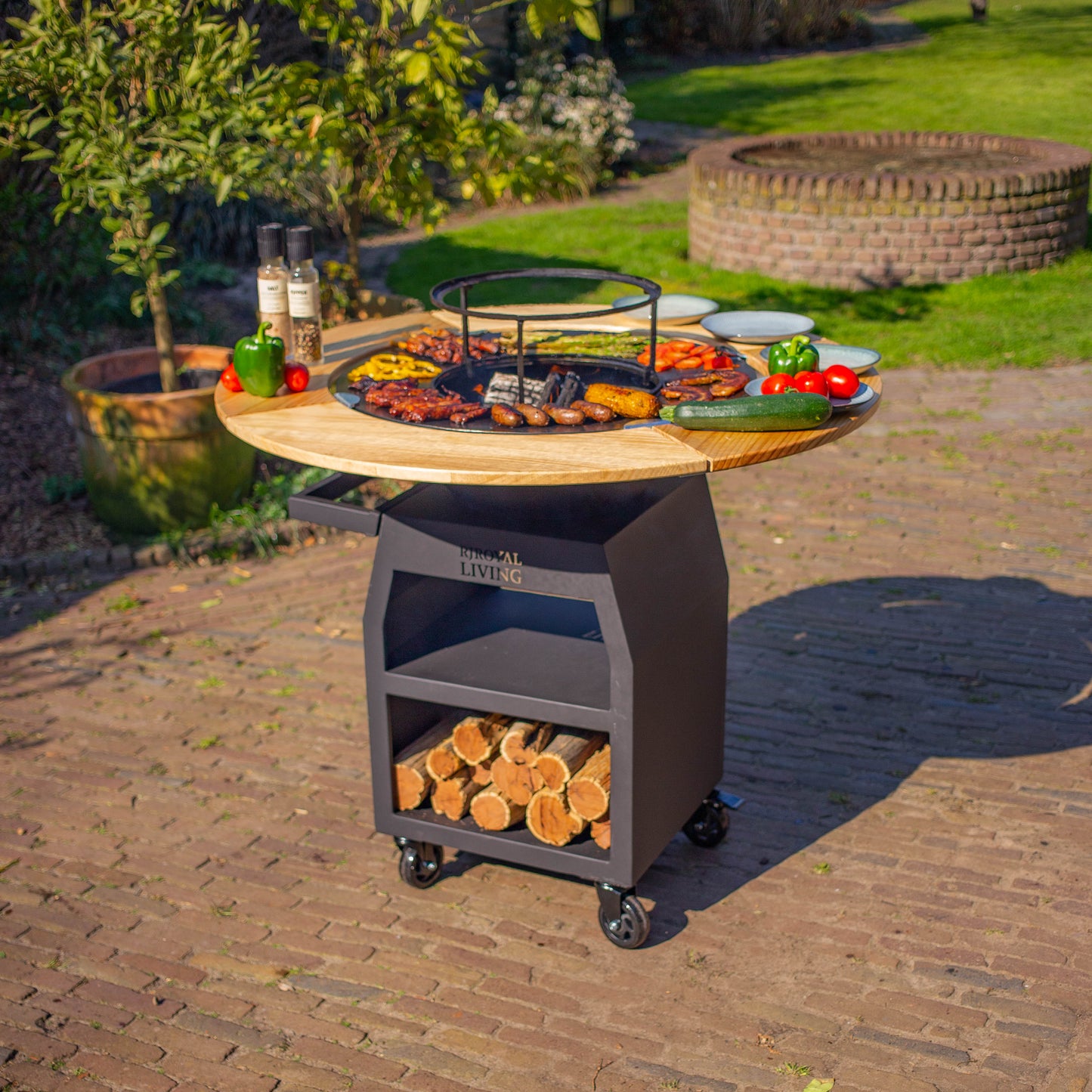 BBQ Plancha Grill Maestro Ø70cm Blackline – Mit Holzumrandung Plancha Mesa