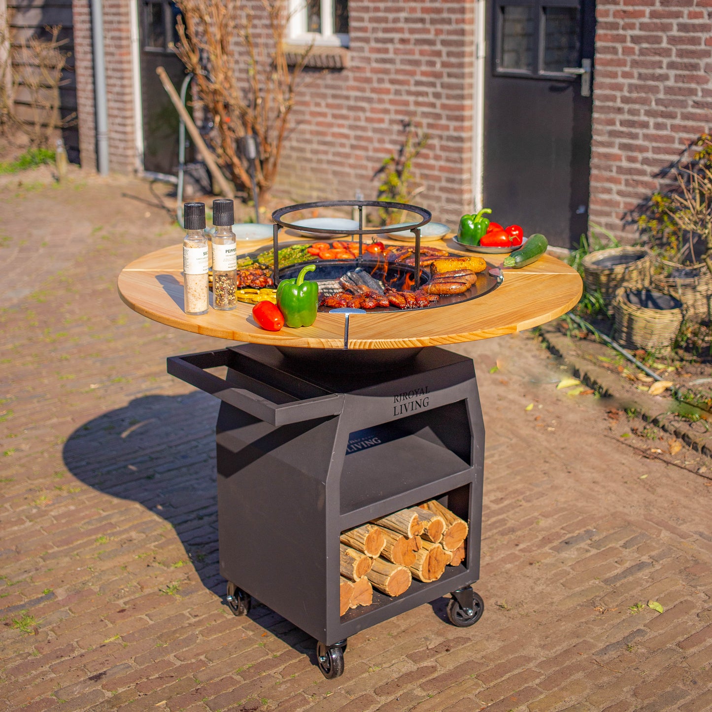 BBQ Plancha Grill Maestro Ø70cm Blackline – Mit Holzumrandung Plancha Mesa
