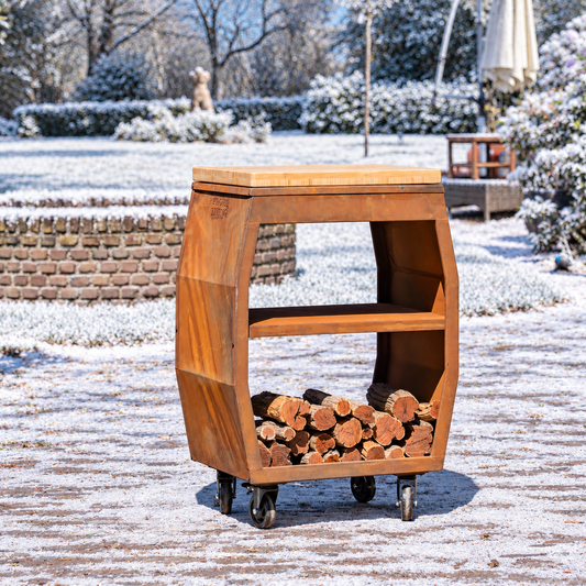 BBQ Plancha Tisch - Tabla Cortar Cortenstahl - Mit Schneidbrett — Wintermotiv