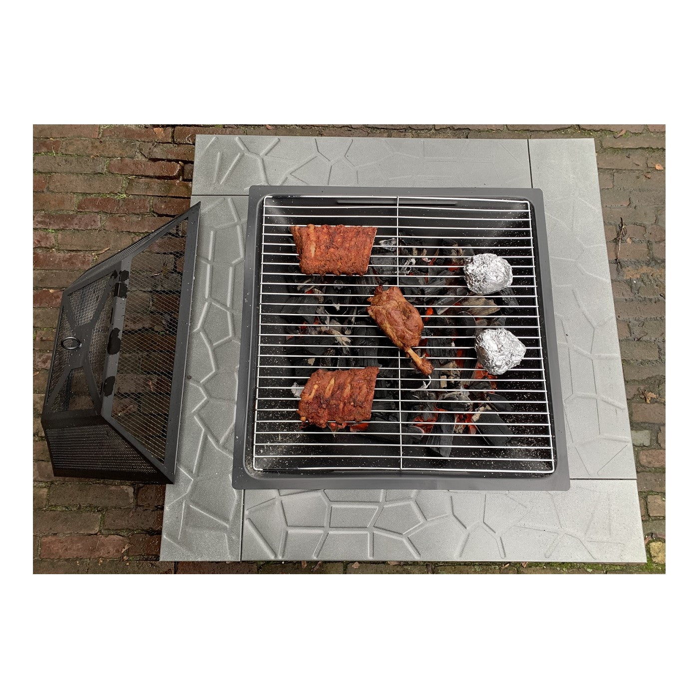 Feuerschale und BBQ Terrassenkamin 80cm XXL de Luxe - mit Abdeckung
