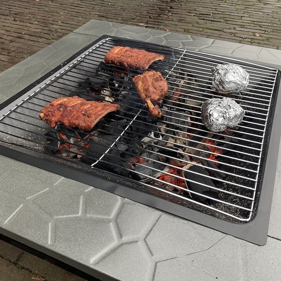 Feuerschale und BBQ Terrassenkamin 80cm XXL de Luxe - mit Abdeckung